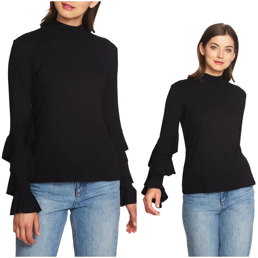 1.STATE Ruffle Sleeve Rib Knit Top - Picture 2 of 3